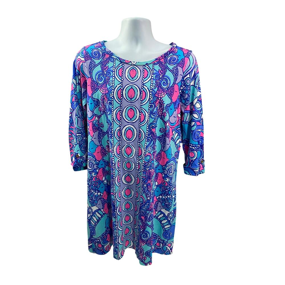 Lilly Pulitzer | Women's 3/4 Sleeve Colorful Linden Dress Sea Jewels Size Large